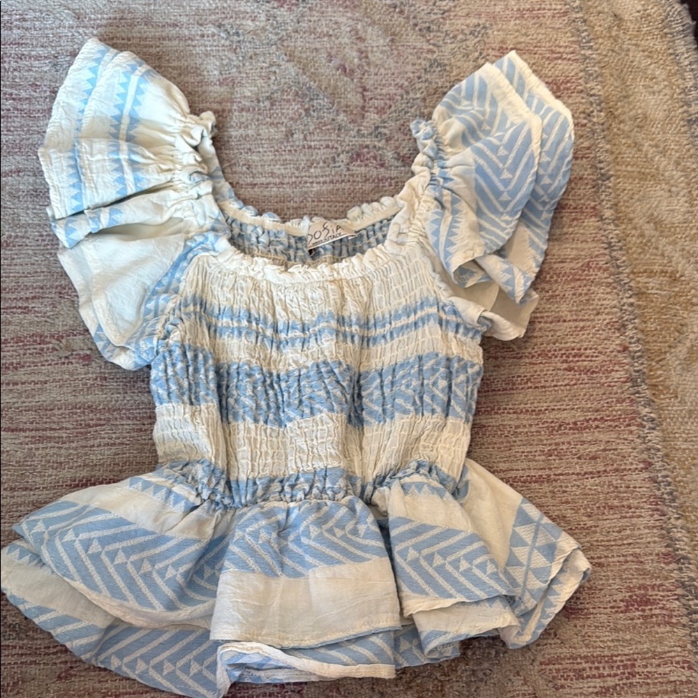 HEMLINE Women's Blue and White Top
